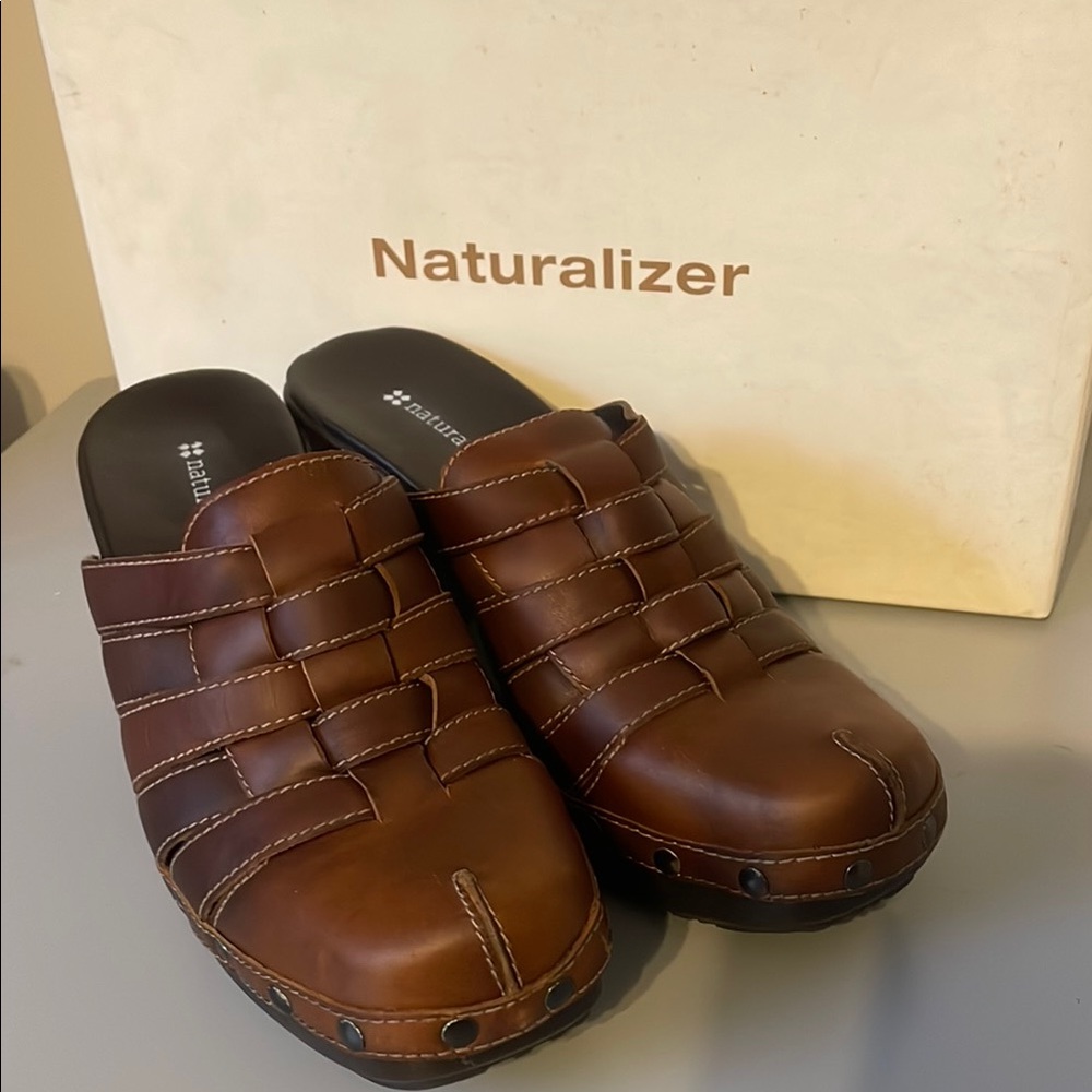 Naturalizer Brown Leather Clog Mules